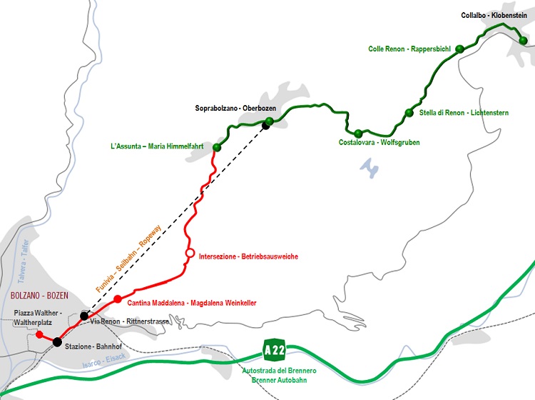 Il percorso di funivia e trenino